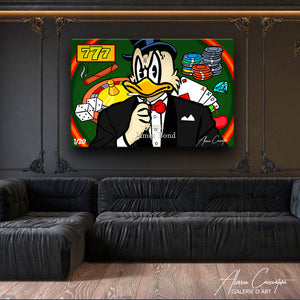 tableau picsou pop art alessio cacciatore | Picsou sur un fond de casino | James bond art | Picsou smoking | Picsou qui fume une cigarette james bond