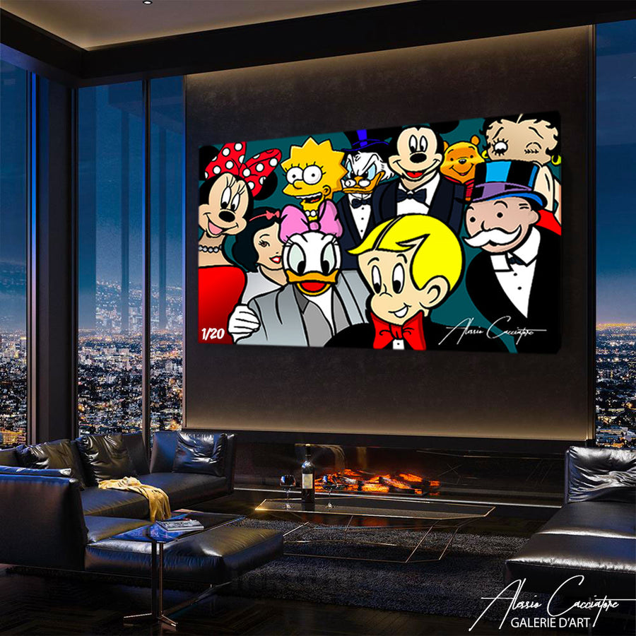 tableau picsou mickey betty boop minnie mouse richie rich alessio cacciatore | tableau du selfie le plus liké au monde | Tableau selfie le plus connu au monde – mise en situation