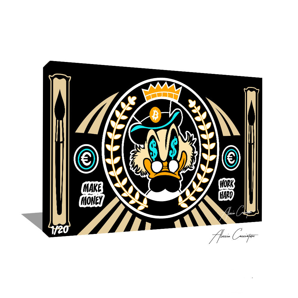 tableau picsou dollars monney noir | peinture picsou avec dollars | picsou roi avec argent