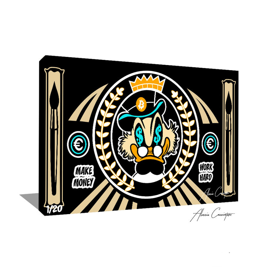 tableau picsou dollars monney noir | peinture picsou avec dollars | picsou roi avec argent