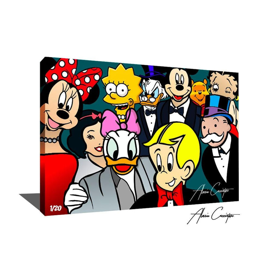 tableau picsou mickey betty boop minnie mouse richie rich alessio cacciatore | tableau du selfie le plus liké au monde | Tableau selfie le plus connu au monde