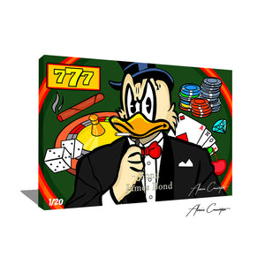 tableau picsou pop art alessio cacciatore | Picsou sur un fond de casino | James bond art | Picsou smoking | Picsou qui fume une cigarette james bond
