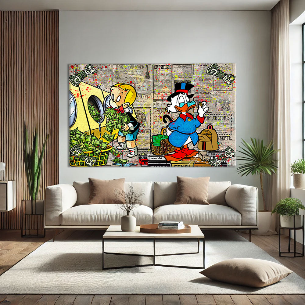 Tableau XXL salon : toile grand format Clean Money en situation dans une pièce de vie moderne
