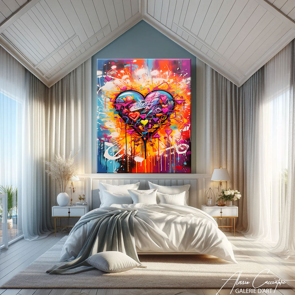 graffiti sur tableau accroché dans un intérieur moderne