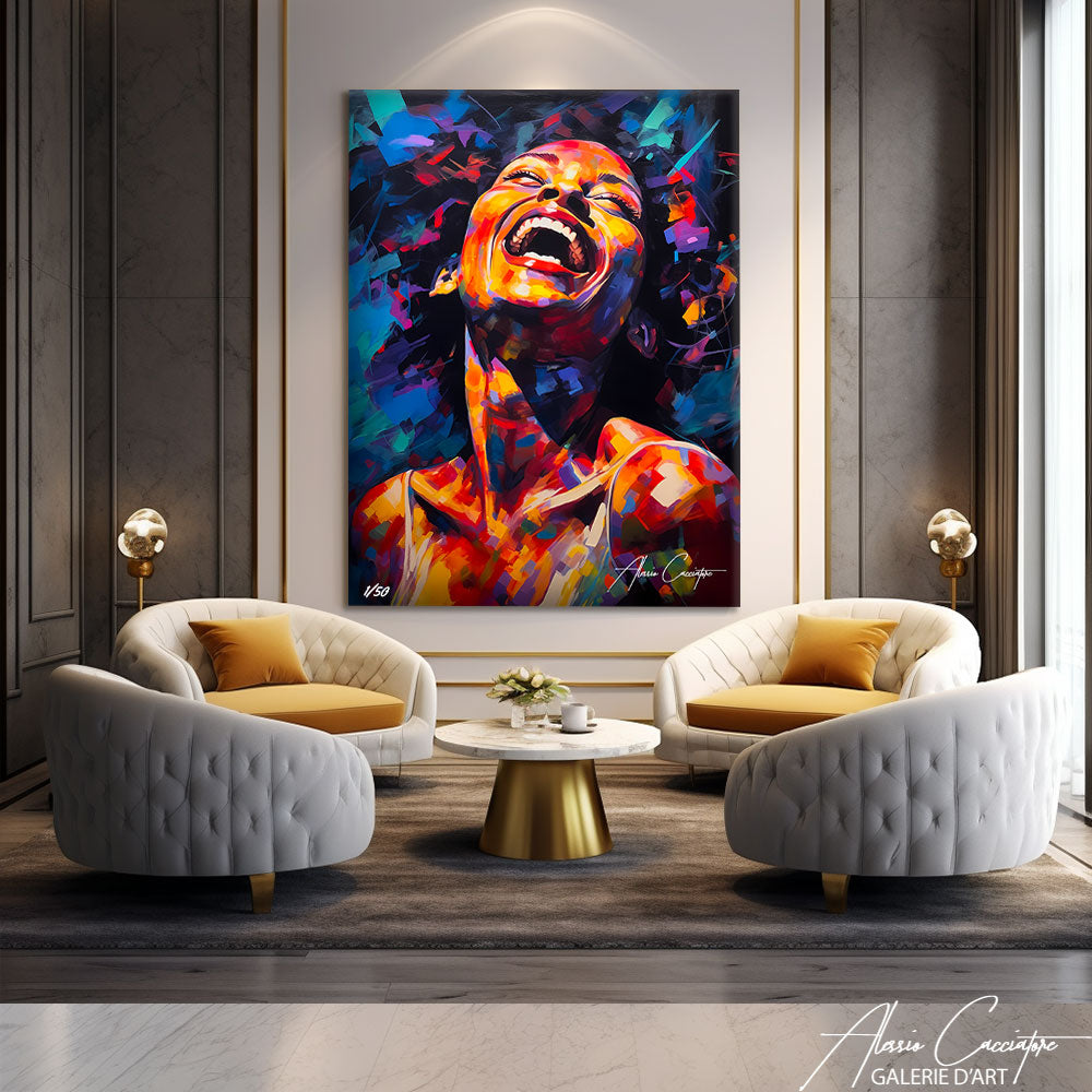 Tableau africaine accroché dans un intérieur contemporain