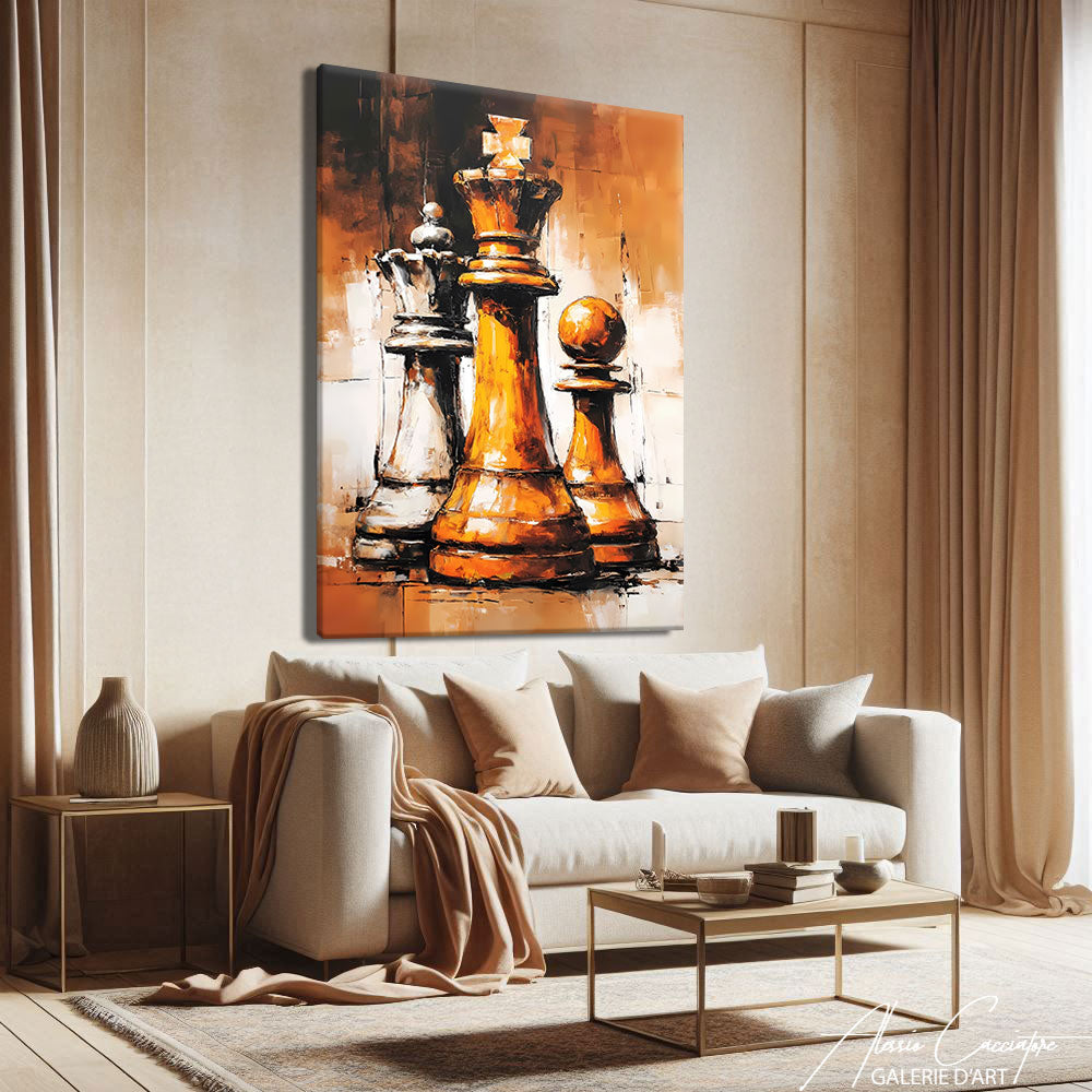 Tableau abstrait coloré dans un intérieur contemporain — TABLEAU ECHEC ABSTRAIT