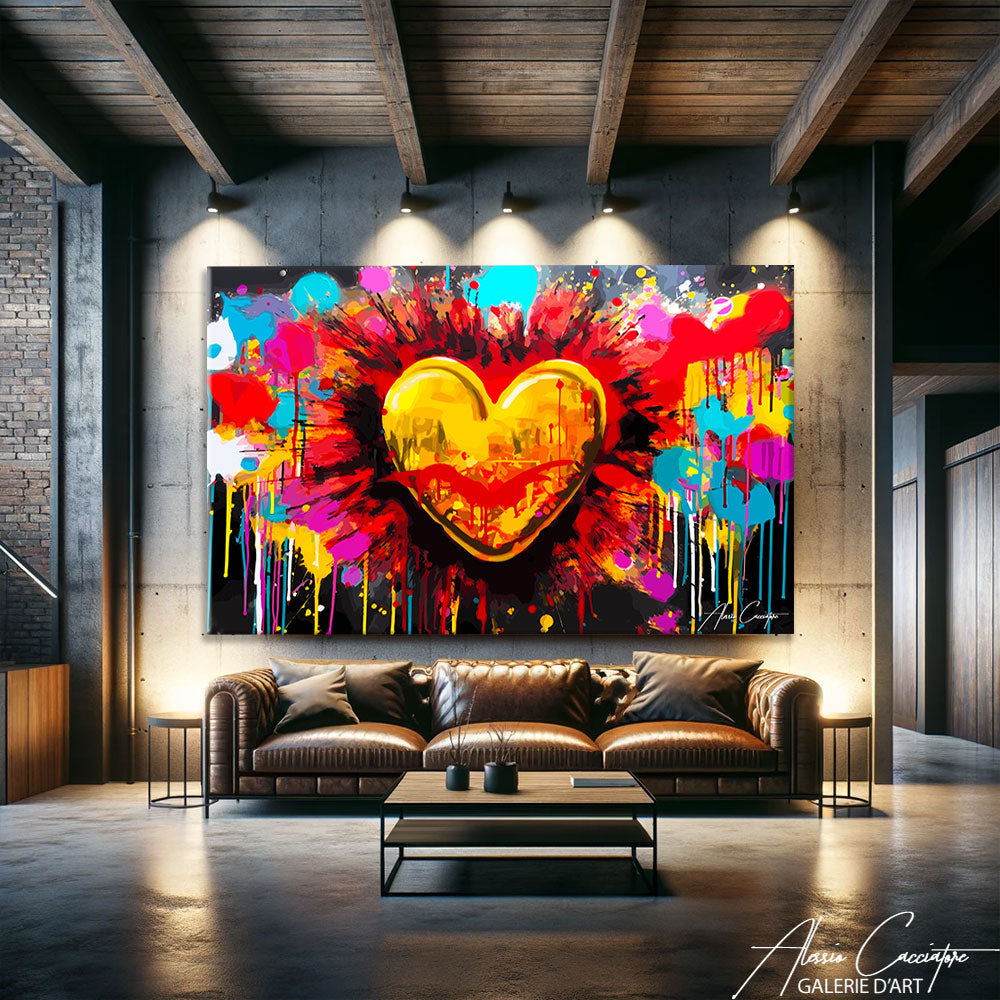 Tableau street art luxe accroché dans un intérieur contemporain