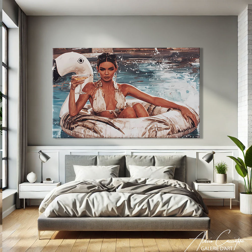 Tableaux femmes modernes : toile glamour mise en situation dans un intérieur contemporain