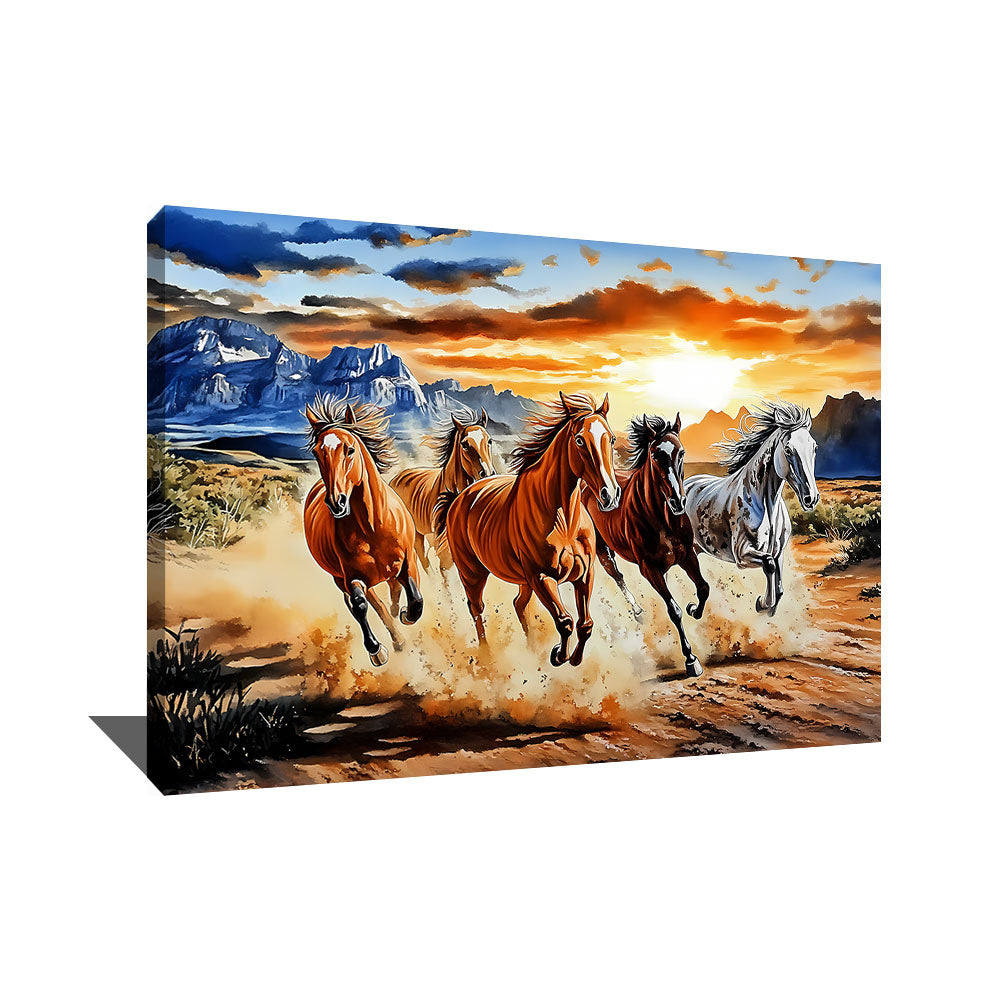 TABLEAU CHEVAUX COUCHER DE SOLEIL