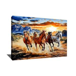 TABLEAU CHEVAUX COUCHER DE SOLEIL