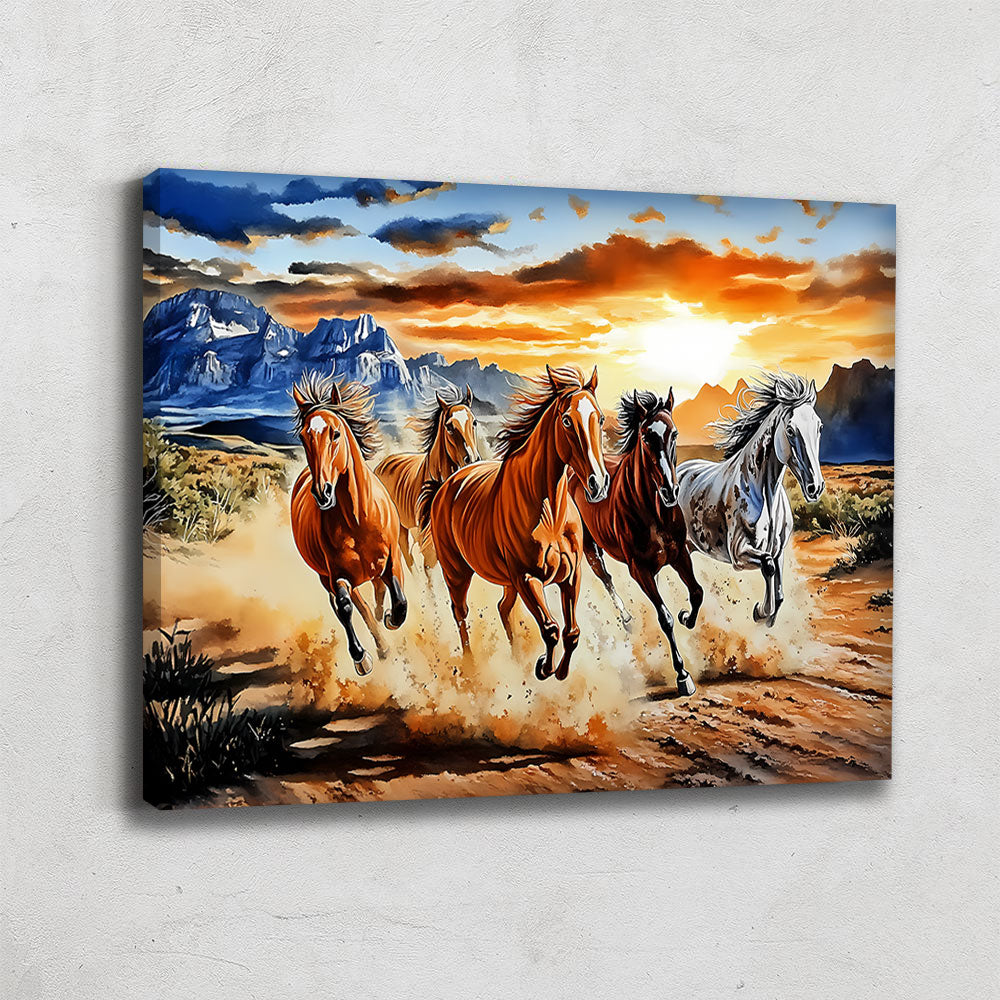 TABLEAU CHEVAUX COUCHER DE SOLEIL