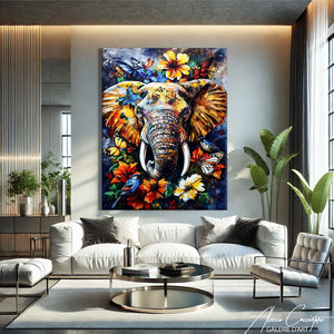 TABLEAU ÉLÉPHANT FLORAL