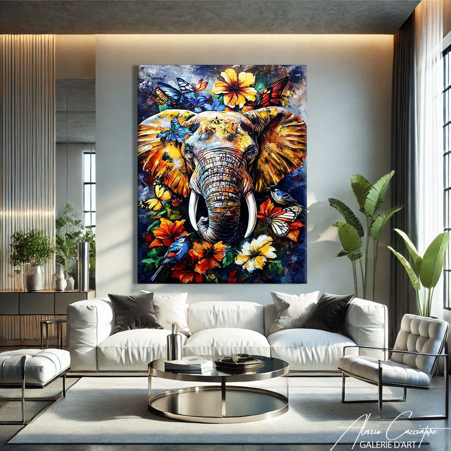 TABLEAU ÉLÉPHANT FLORAL – mise en situation