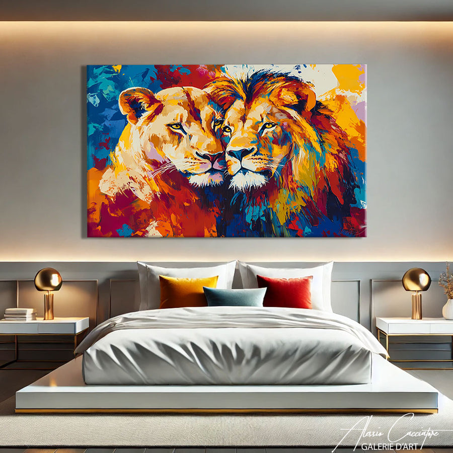 TABLEAU LIONS MULTICOLORE
 – mise en situation