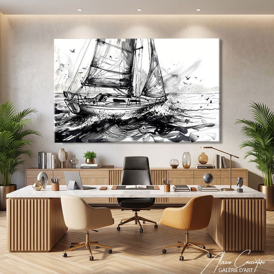 TABLEAU BATEAU NOIR ET BLANC – mise en situation