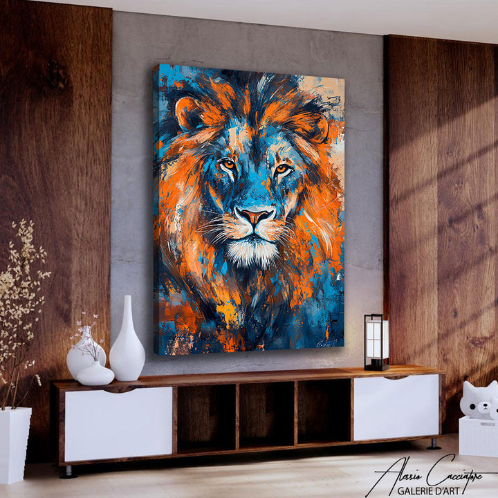 Tableau Tête de Lion en Couleur