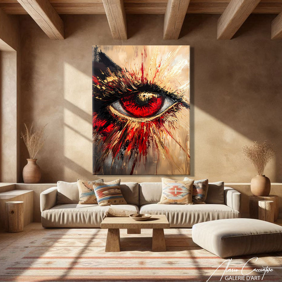 Tableau Abstrait Rouge Noir Gris Blanc – mise en situation