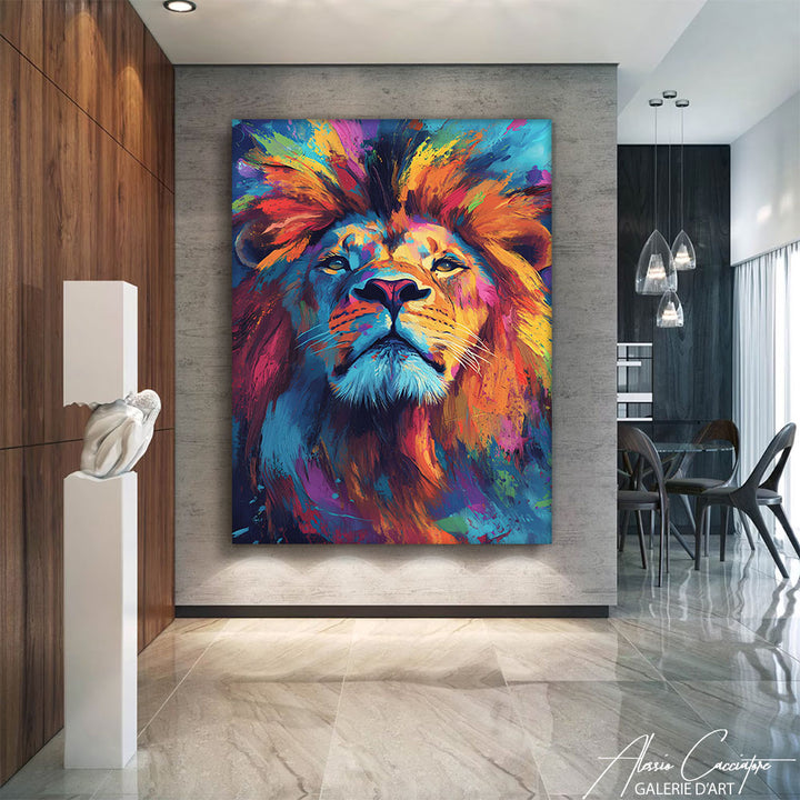 Tableau Tête de Lion en Couleur