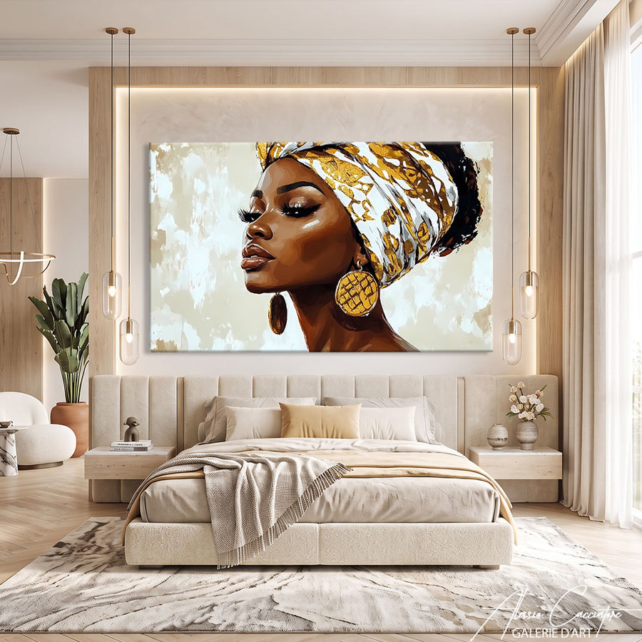 TABLEAU FEMME NOIRE ET OR – mise en situation