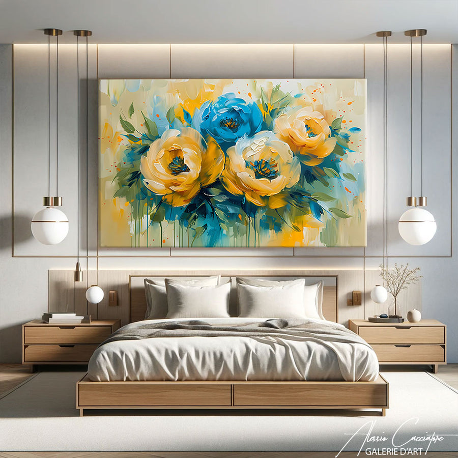 Tableau Contemporain Fleurs – mise en situation