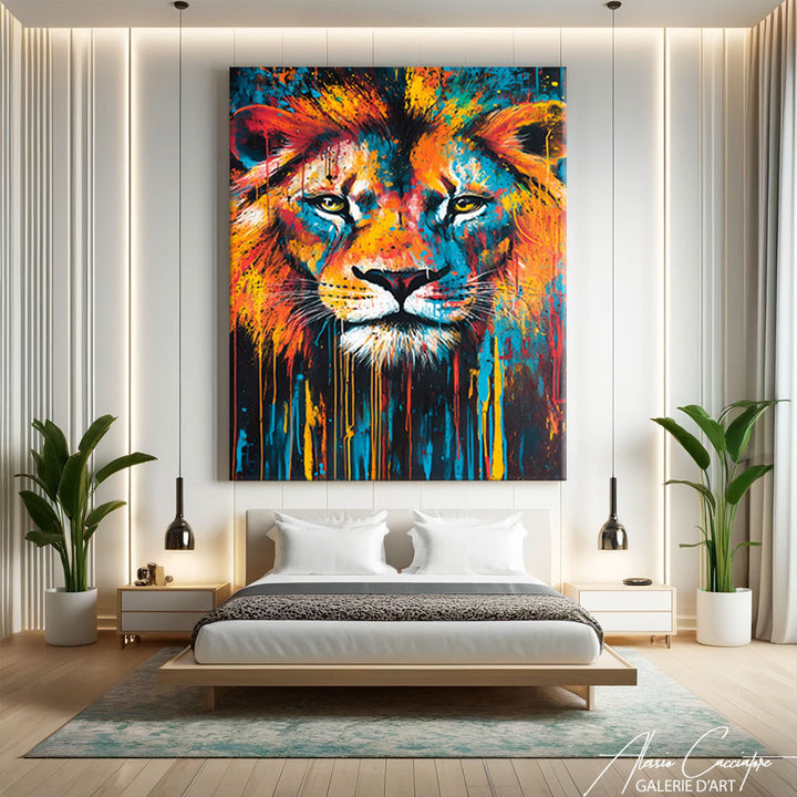 Tableau Tête de Lion en Couleur