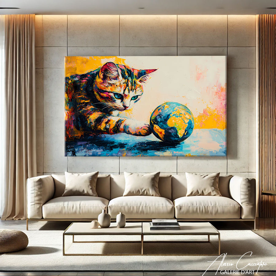 Tableau Peinture Chat Moderne – mise en situation