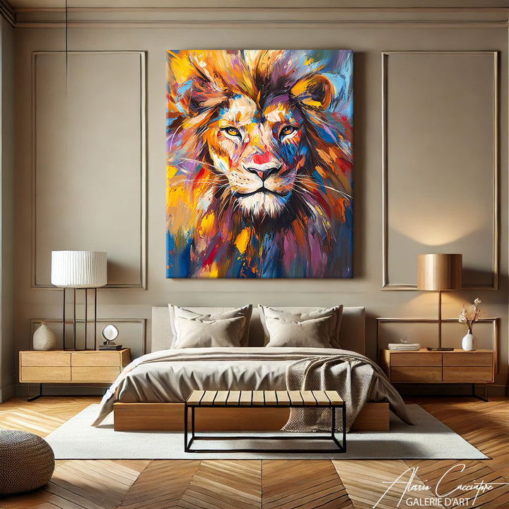 Tableau Tête de Lion en Couleur