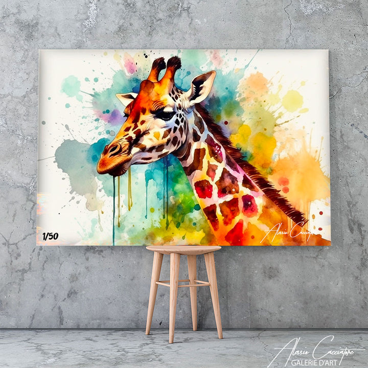tableau girafe multicolore