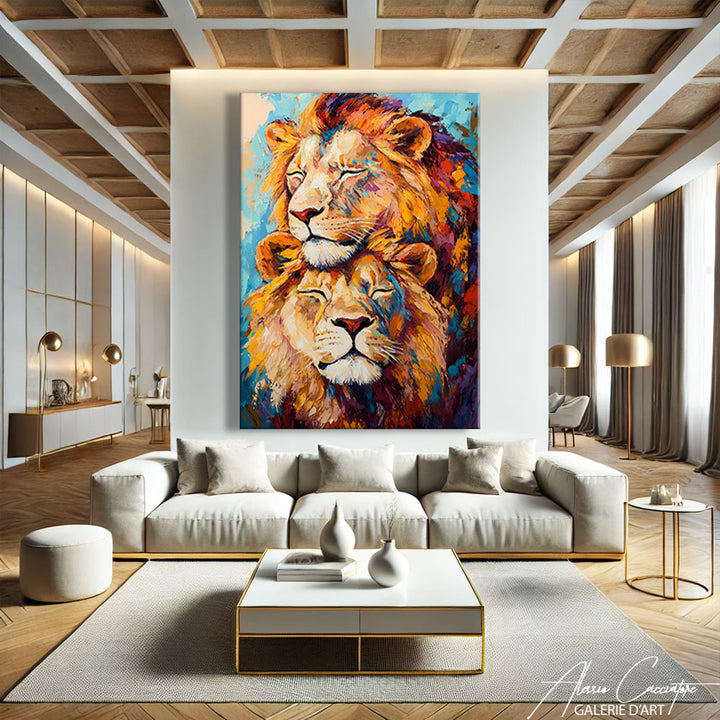 Tableau Tête de Lion en Couleur