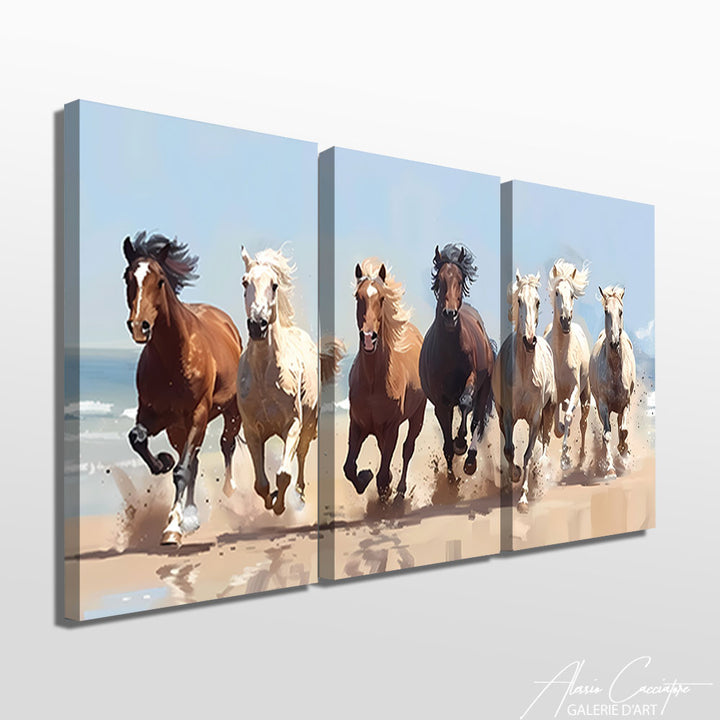 Tableau Triptyque Chevaux
