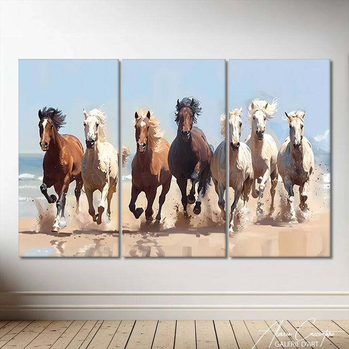 Tableau Triptyque Chevaux
