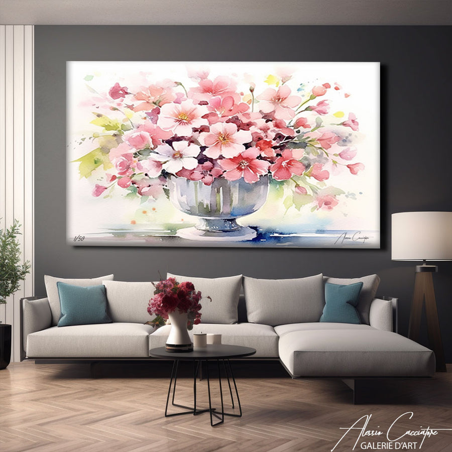tableau pivoine feng shui – mise en situation