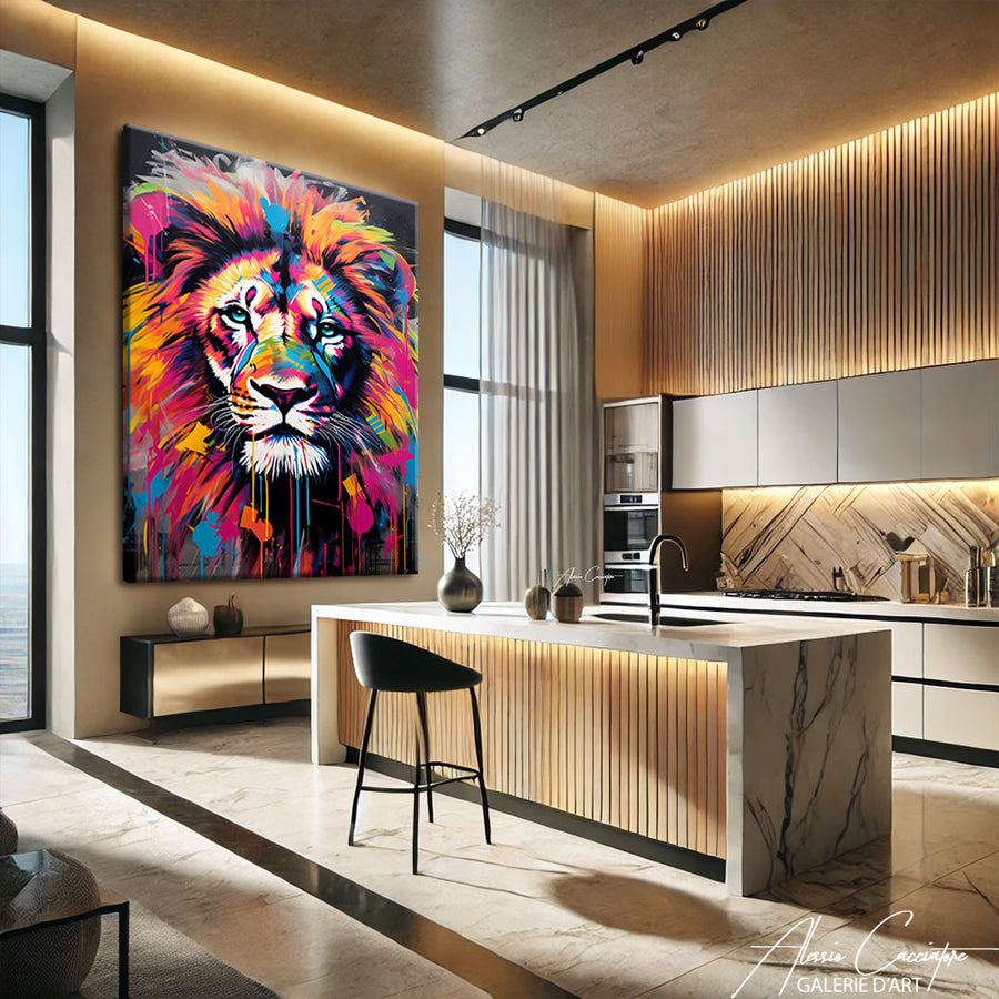 Tableau Lion Pop Art
 – mise en situation