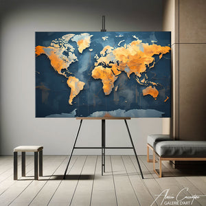 Tableau Carte du Monde Bleu 