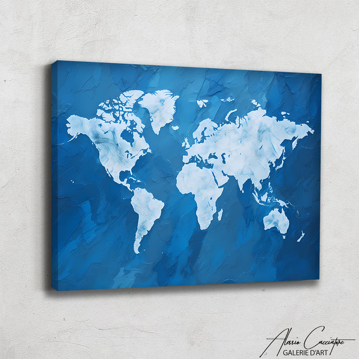 Tableau Carte du Monde Bleu