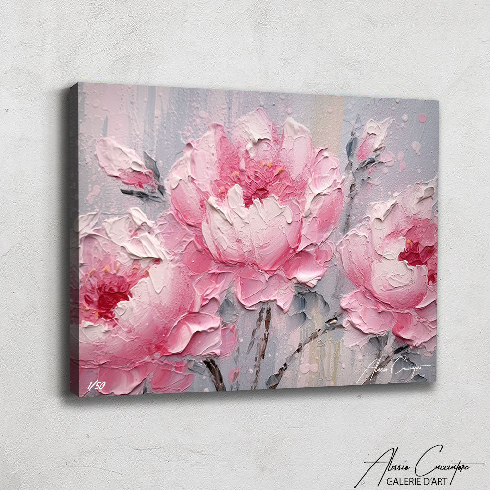 peinture pivoines roses