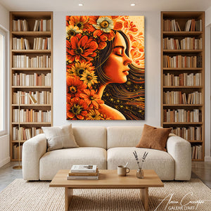 Peinture Femme Avec Fleurs Sur La Tete
