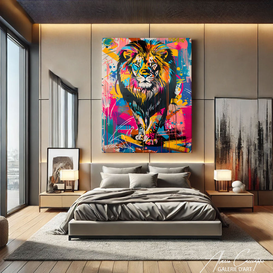 Tableau Lion Multicolore
 – mise en situation