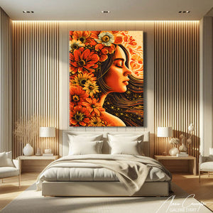 Toile Femme Avec Fleurs Sur La Tete
