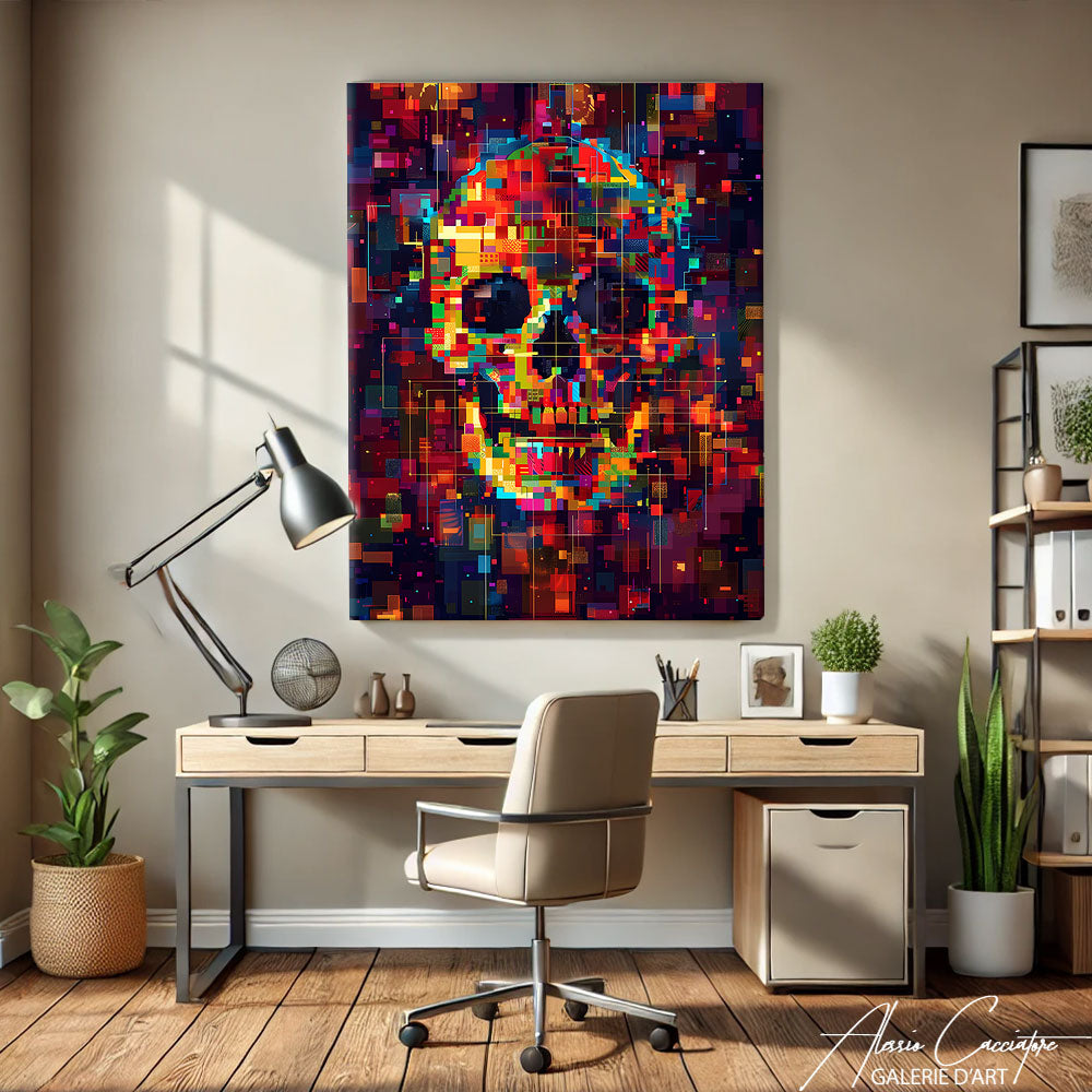 TABLEAU TÊTE DE MORT PIXEL
