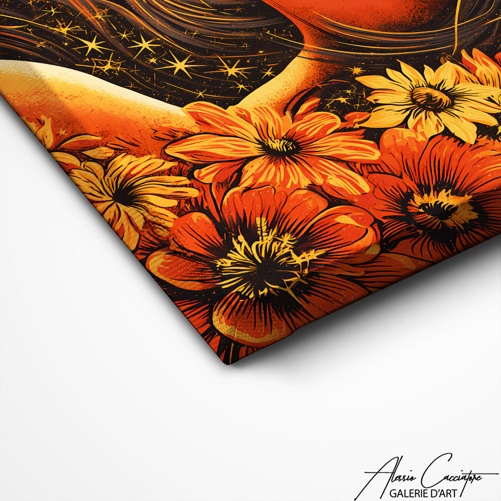 Art Mural Femme Avec Fleurs Sur La Tete