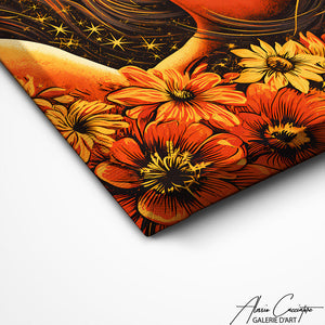 Art Mural Femme Avec Fleurs Sur La Tete