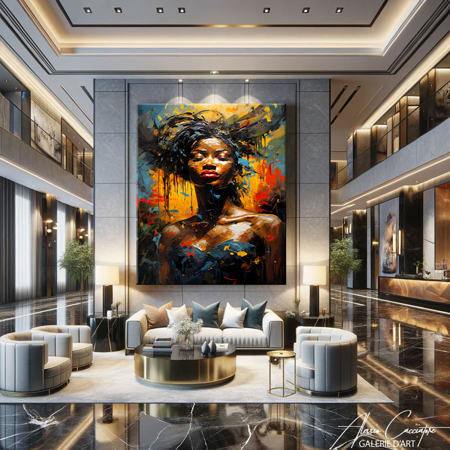 Femme africaine peinture acrylique – mise en situation