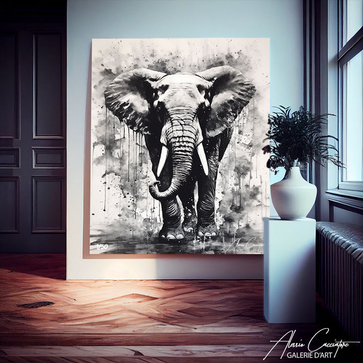 tableau éléphant noir et blanc