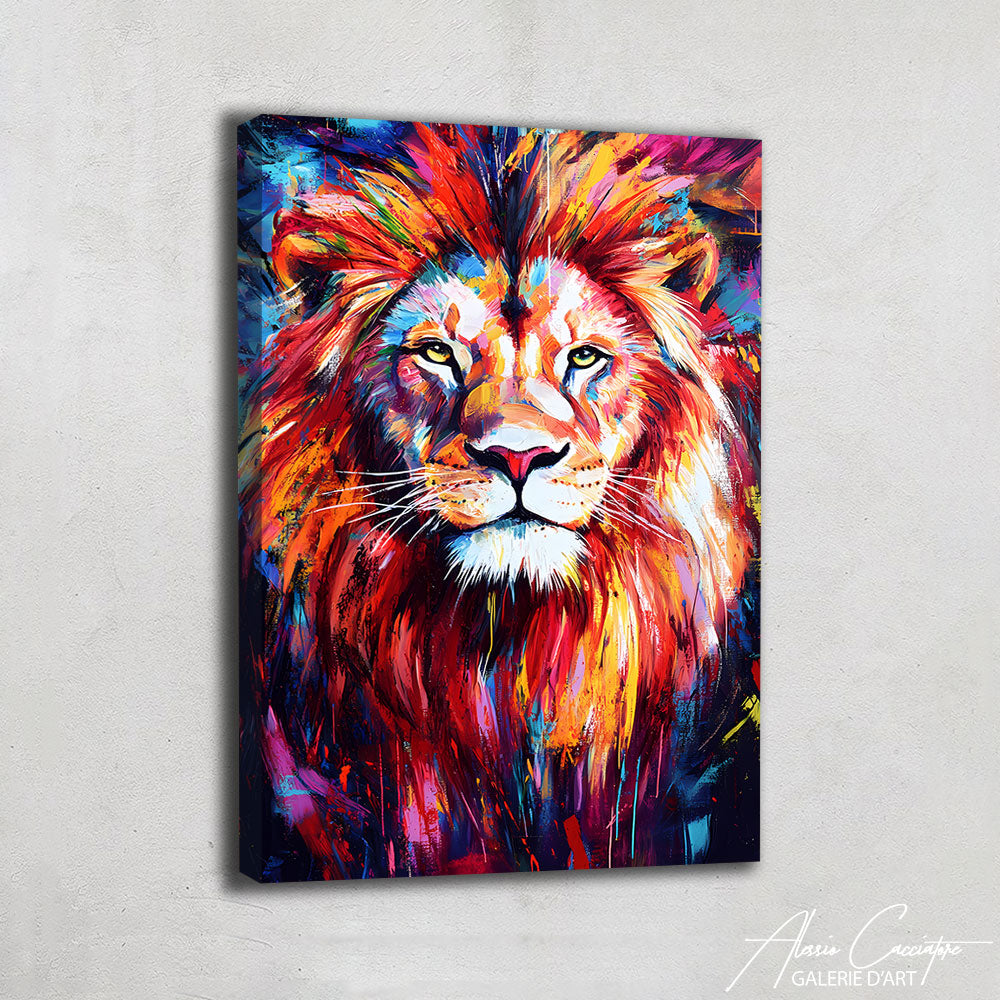 TABLEAU LION COLORÉ