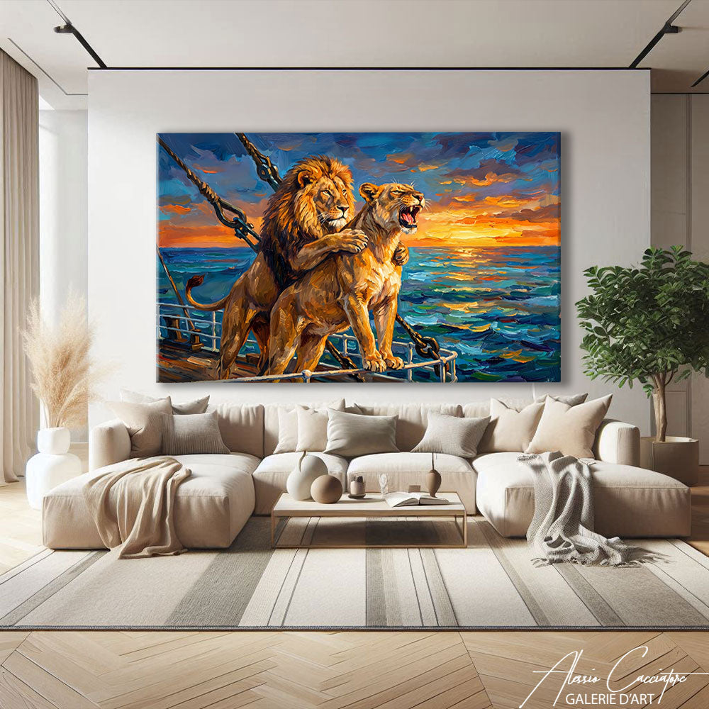 TABLEAU LION BATEAU