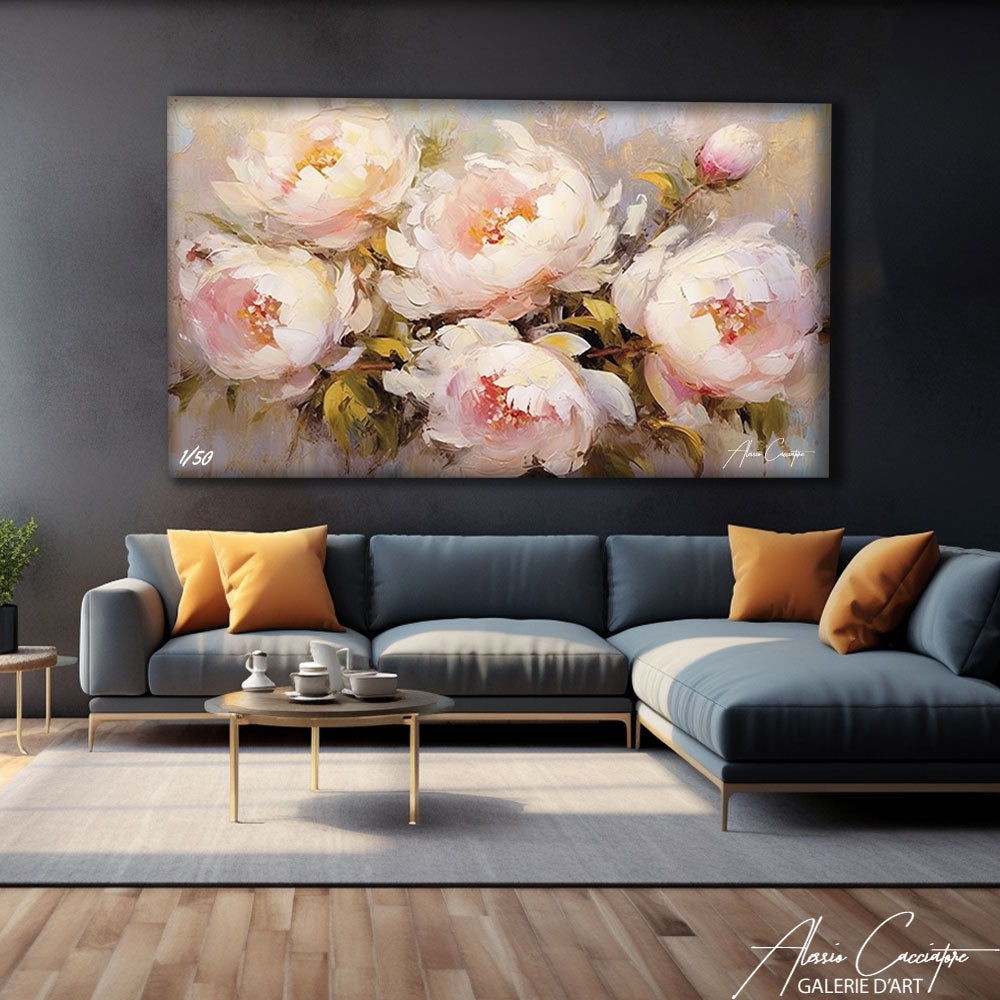 tableau pivoines blanches