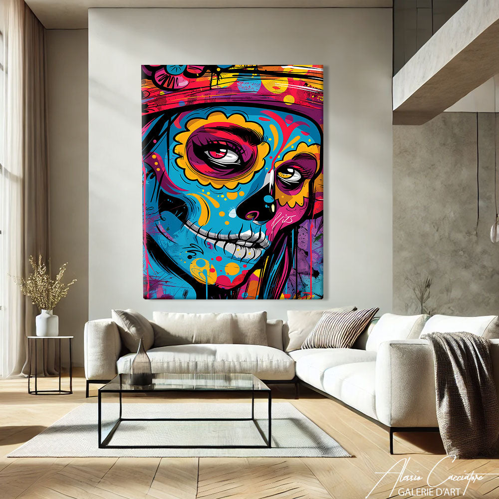 Tableau Tête de Mort Fleurs
