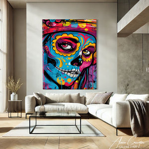 Tableau Tête de Mort Fleurs
