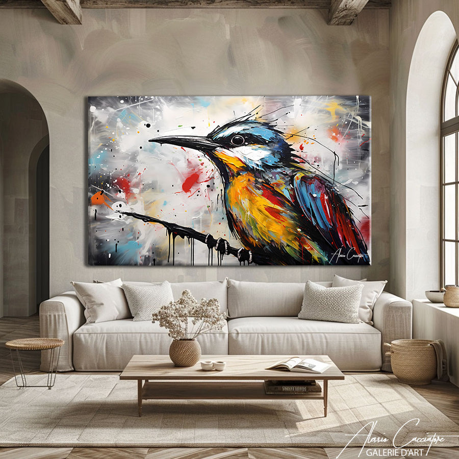 peinture oiseau abstrait – mise en situation